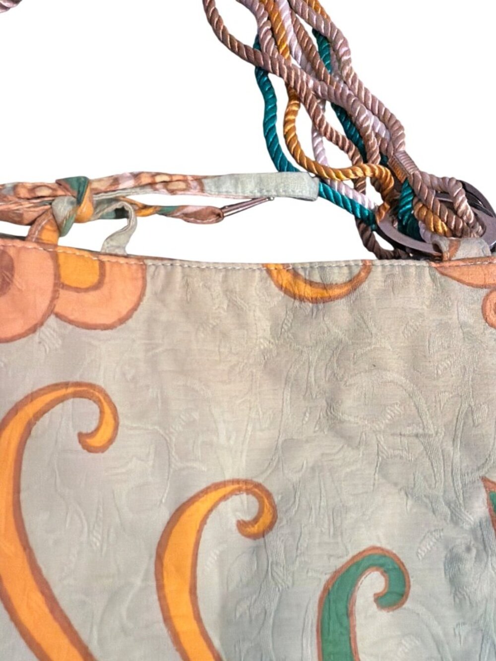 Vintage Y2K Banana Republic Hobo Bag Green Floral Twist Rope Handles Estate READ - Picture 2 of 8